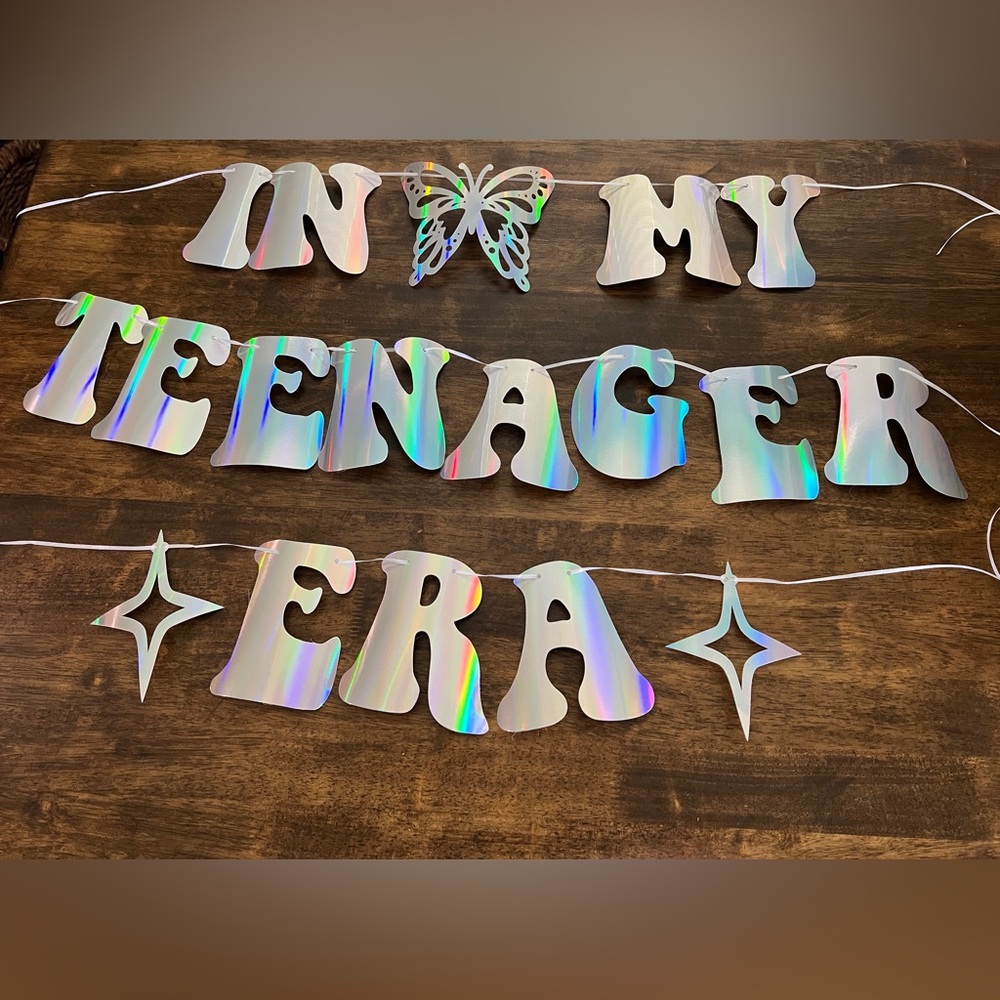 Holographic Silver 'In My Teenage Era' Party Banner